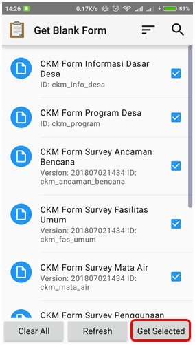 Page display on the Get Blank Form to get the survey form