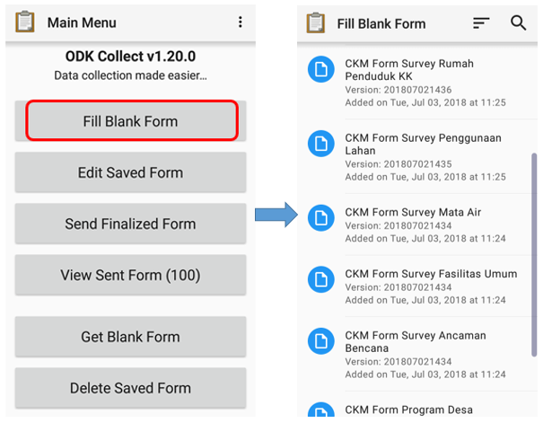 Fill Blank Form options for filling out the survey form and blank survey form list