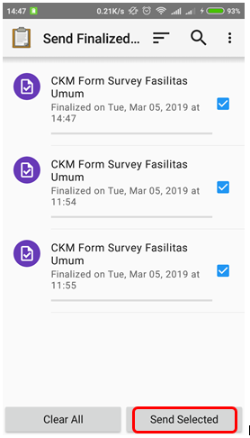 Survey forms that are ready to send in the Send Finalized Form