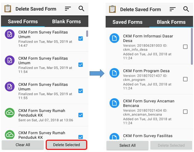 Delete Saved Form option