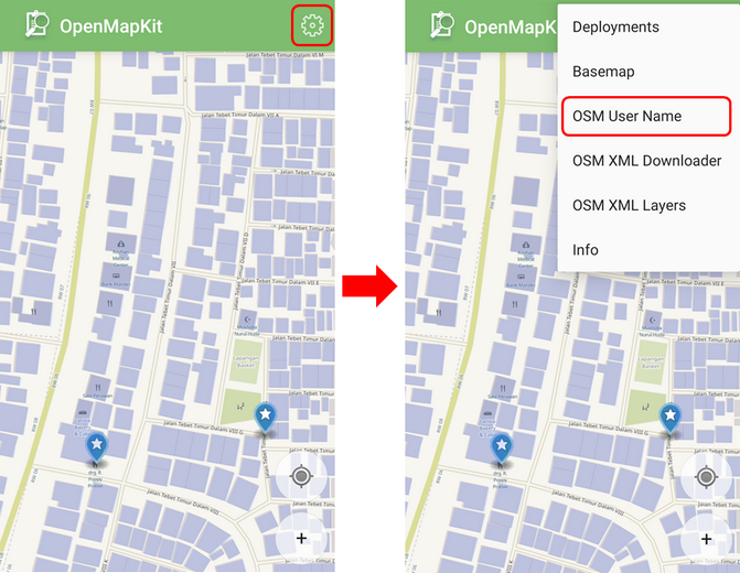 Display settings menu OpenMapKit