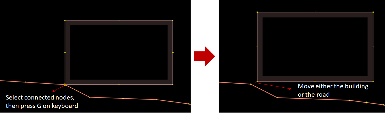 Fixing node connects highway and building warning